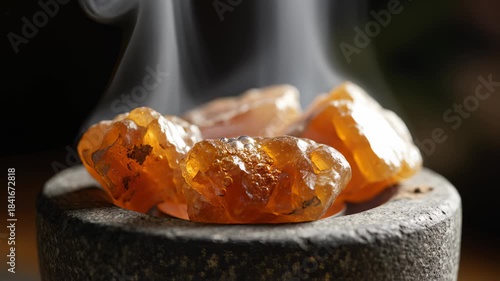 Frankincense Resins Burning and Releasing Smoke in Slow Motion