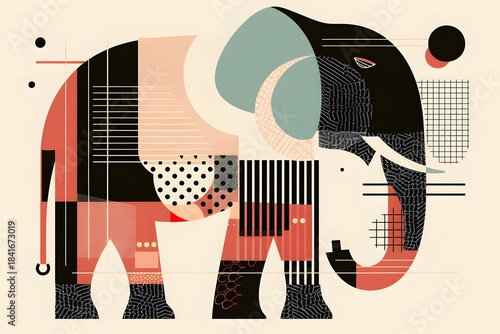 abstract elephant illustration using geometric elephant artwork and minimalist animal design combines modern abstract shapes with contemporary wildlife art to create a stylized elephant figure