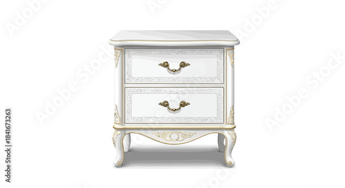 Elegant bedside table in white and gold with two drawers for luxurious bedroom decoration