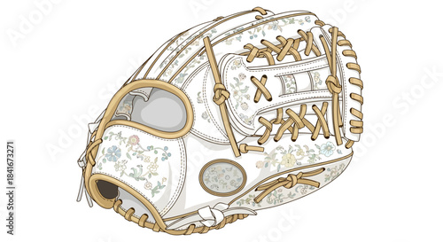 Elegant baseball glove illustration with floral detailing creating a unique sports concept