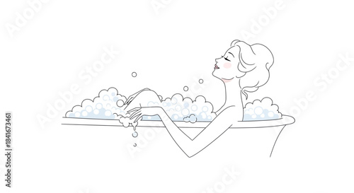 Elegant depiction of a woman luxuriating in a soothing and bubbly bath retreat