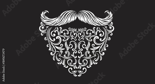 Elegant facial hair vector artwork against black background, whimsical beard pattern element