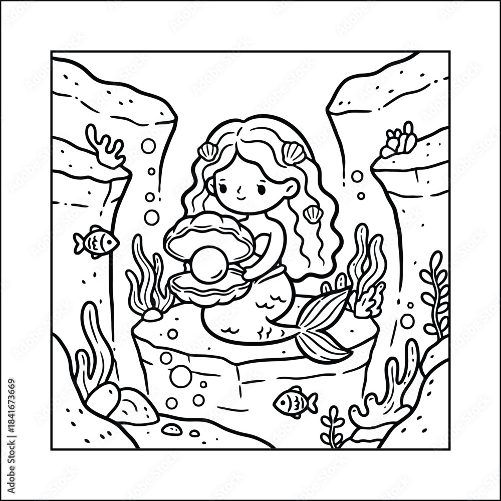 Obraz premium mermaid coloring page line art vector