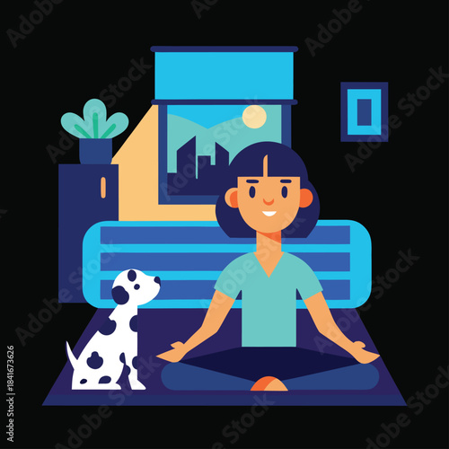 Woman doing yoga with dog