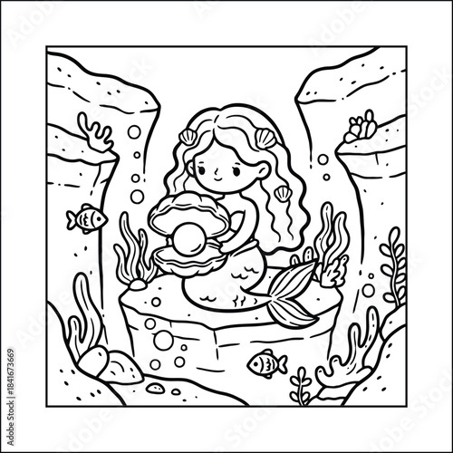 mermaid coloring page line art vector
