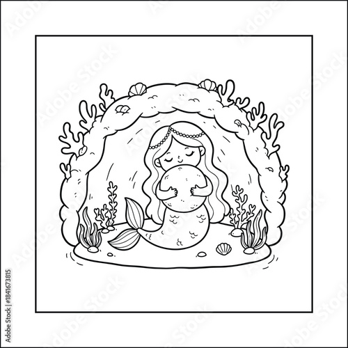 mermaid coloring page line art vector
