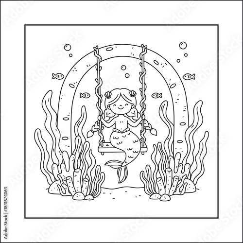 mermaid coloring page line art vector
