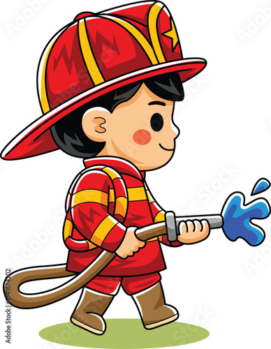 Man Cartoon Firefighter Worker