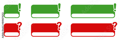 Exclamation and Question Marks for Alert and Notification Box Attention. Text banner and important frame. Green and Red Message Label. Isolated Vector Illustration