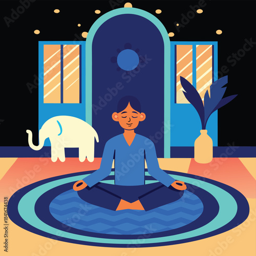Person meditating at home
