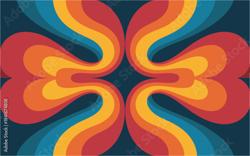 Symmetrical design with orange and yellow gradient abstract vintage 70s style