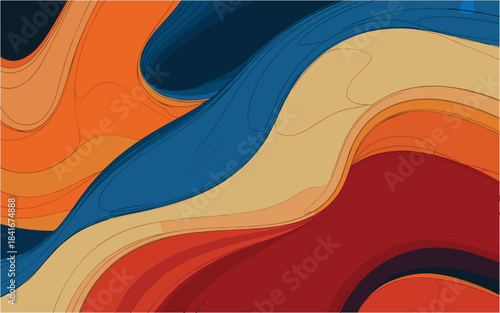 Wavy colorful graphic design with abstract shapes in an illustration style