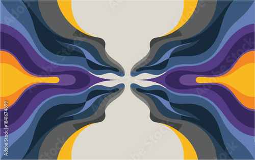 Wavy shape pattern design with blended element and trendy color combination art