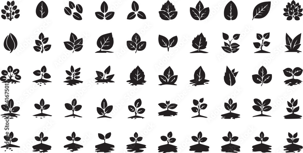 Fototapeta premium Gardening, Nature, and Plant Growth Solid Icons Set