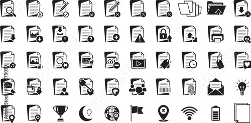 File, Document, and Data Management Solid Icons Set