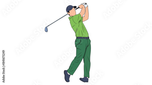 Golfer Making a Powerful Swing on a White Background Sports Illustration