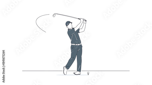 Golfer Swinging Club in Dynamic Action Shot Sports Illustration
