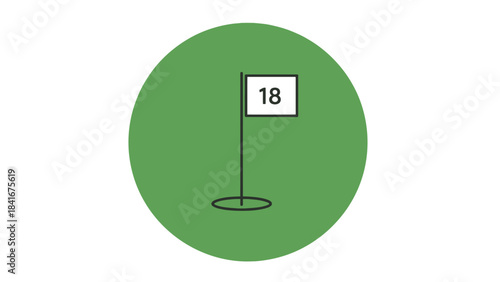 Golf Course Hole Marker Flag on Lush Green Field with Number 18