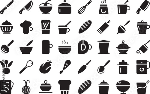 Kitchen utensil and food icon set