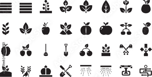 Agriculture, Gardening, and Farming Solid Icons Set