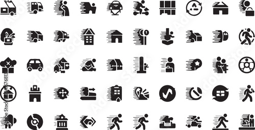 Fast Delivery, Transportation, and Real Estate Solid Icons Set