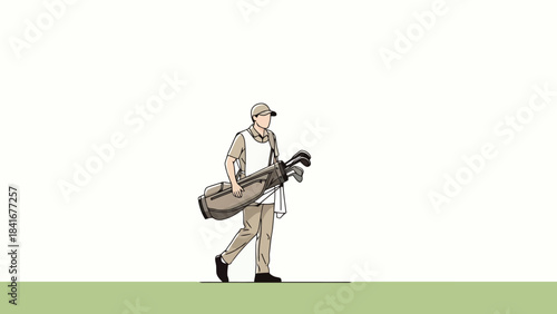 Golfer Carrying Bag with Clubs on Green Course