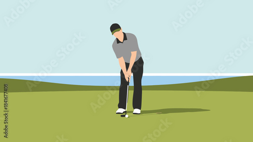Golfer s Focus Precision Putt on a Sunny Golf Course with Ocean View