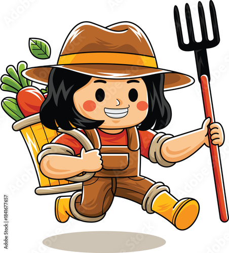 Woman Cartoon Farmer Worker
