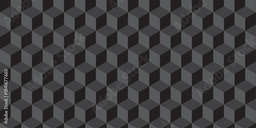 Black cube seamless creative cubes decoration triangle wall and wallpaper textile vector square tile, mosaic endless repeat hexagon block texture background.