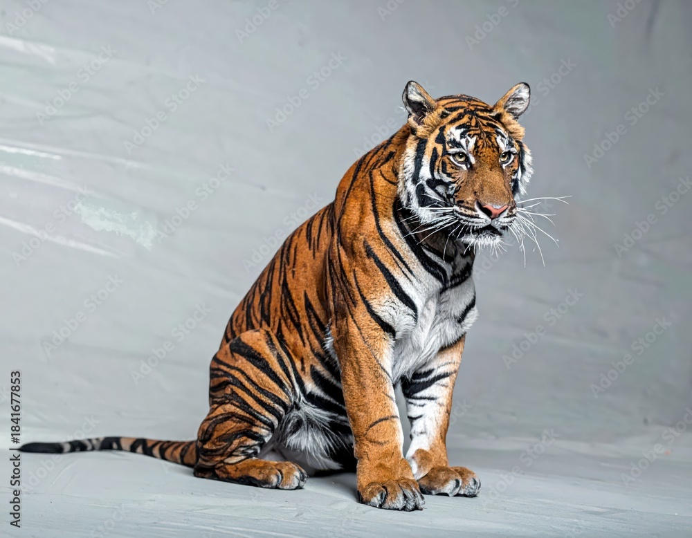 Obraz premium Majestic Tiger Sitting in a Studio