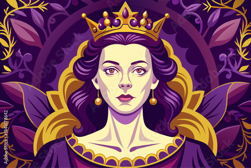 Elegant Queen Portrait with Crown and Royal Regalia