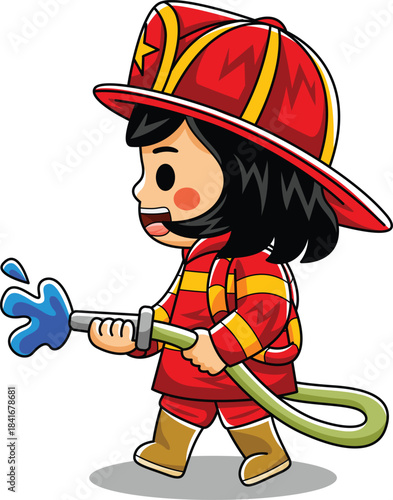 Woman Cartoon Firefighter Worker