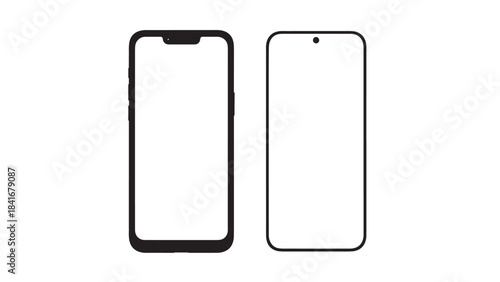 Smartphone outline comparison with notch and hole-punch designs in minimalist line art