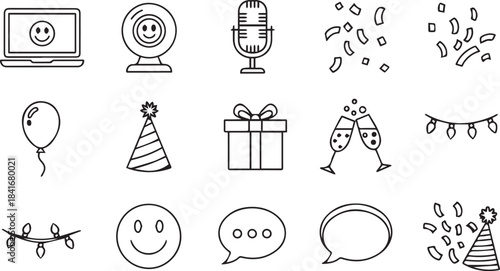 Vector set of Christmas holiday icons and decorations including tree, gift, hat, star, and snowman symbols for web illustration and design collection