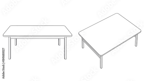 Two rectangular tables line art drawing, vector illustration for architectural projects