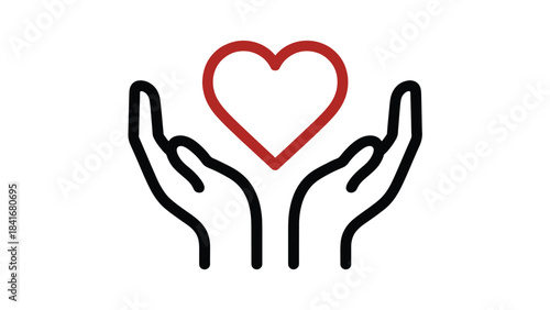 Hands holding heart compassion care support minimalist black red vector