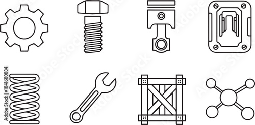 Vector set illustration of repair tools line icons collection screw bolt nut design sketch