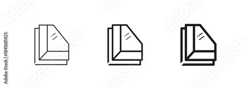 A clean glass panel icon showing a simple window glass pane with reflection. Glazing icon for ui design, building materials guides, or labeling window insulation levels. Thin, bold outline variations