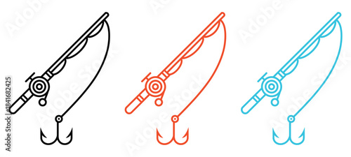 ishing Rod and Reel Linear Icon
Basic Fishing Gear Thin Line Vector. Contour symbol representing Carbon Material, Fishing Tournament, and Outdoor Leisure.