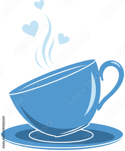 Blue teacup illustration with heart-shaped steam, perfect for cozy beverage artwork, romantic designs, cafe branding, and cute aesthetic themes