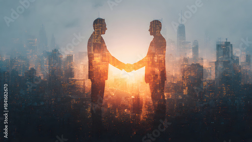 Strategic Partnership: Capturing a powerful moment of collaboration, this image showcases two individuals in silhouette.