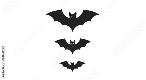 Three bats flying in formation against a white backdrop evocative halloween illustration