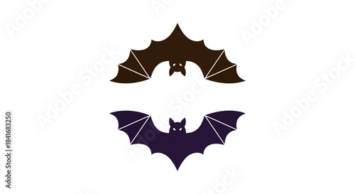 Two symmetrical bat silhouettes on a stark white canvas creating a stark contrast