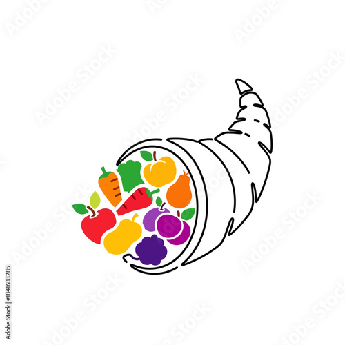 Vibrant cornucopia bursting with colorful harvest bounty representing autumnal abundance