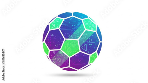 Modern Football Design: A vibrant, geometric illustration of a soccer ball showcasing a fusion of art and sport, representing the intersection of creativity and athletic competition.