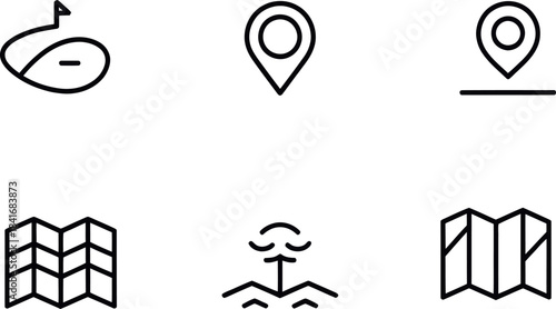 Navigation Icons Set Including Compass, Location Pin, Map Symbols