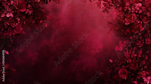 A rich gradient background fading from deep burgundy to a muted rose, with a romantic and luxurious tone