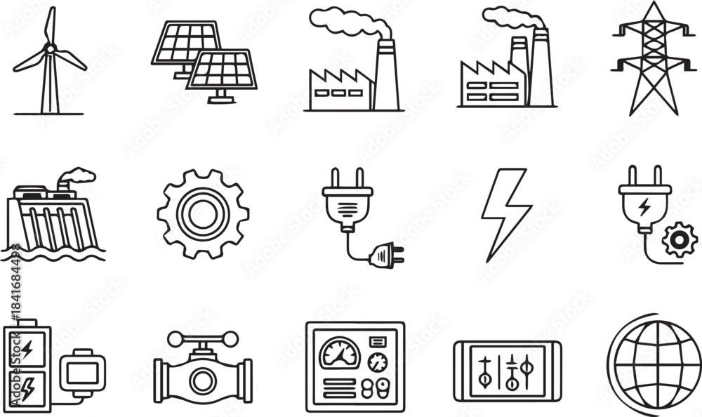 Fototapeta premium Vector icons set showing silhouettes of people and tools in a simple illustrative design