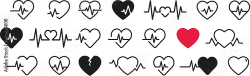 Heartbeat icon Set cupid heartbeat Valentine's Day icon set silhouette style and isolated on white background Vector illustration Set of heart and cardiology icons with heartbeat