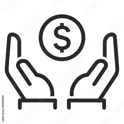 Dollar in Hand icon Money receiving icon with a hand getting a dollar coin as payment representing salary income financial aid or donation for personal finance vector solid glyph icon